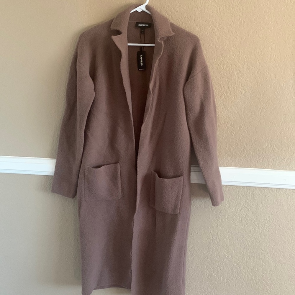 Express long sweater coat soft & warm 99% nylon 1% spandex brown color